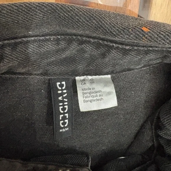 Sz XS Black Denim Long Sleeve Collar Short Dress Orange Paint Belt with Pocket - Picture 2 of 10